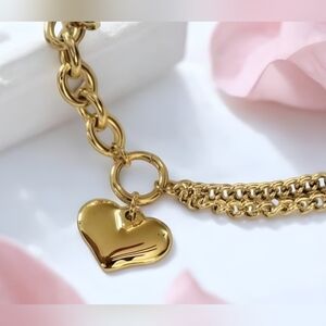 Stainless Steel Gold Heart and Snake Bracelet Set Womens Jewelry